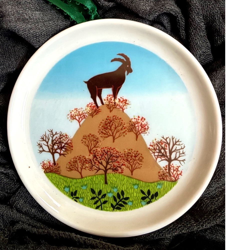 Furstenberg West Germany Porcelain Mini Plate Mountain Goat Ibex Folk Art Decor